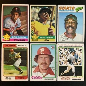 (75) 1970s Topps Baseball Card Lot 1970-78 Mike Schmidt Pete Rose Reggie Jackson